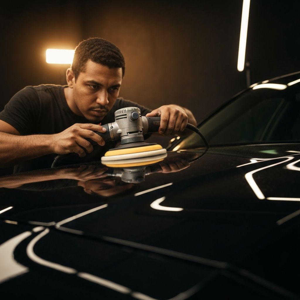 Professional exterior paint correction and polishing on a luxury vehicle